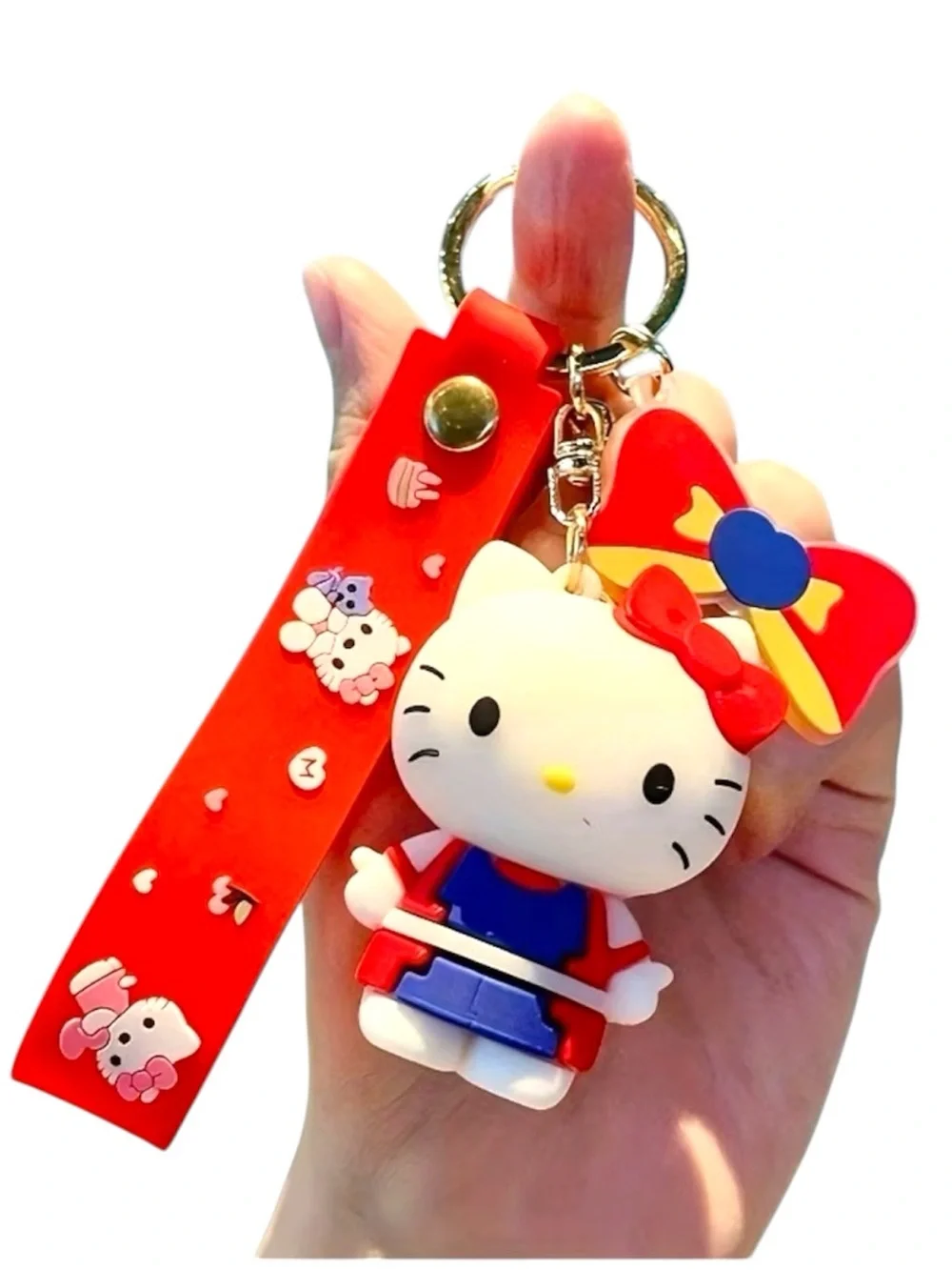 Hello Kitty Red Bow & Blue Outfit Keychain Charm